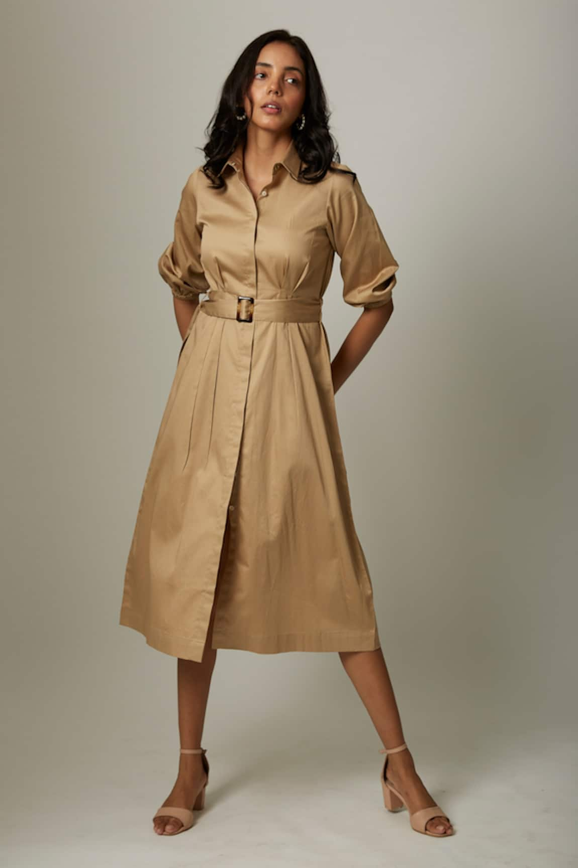 Escape By Aishwarya Cotton Satin Shirt Dress With Belt