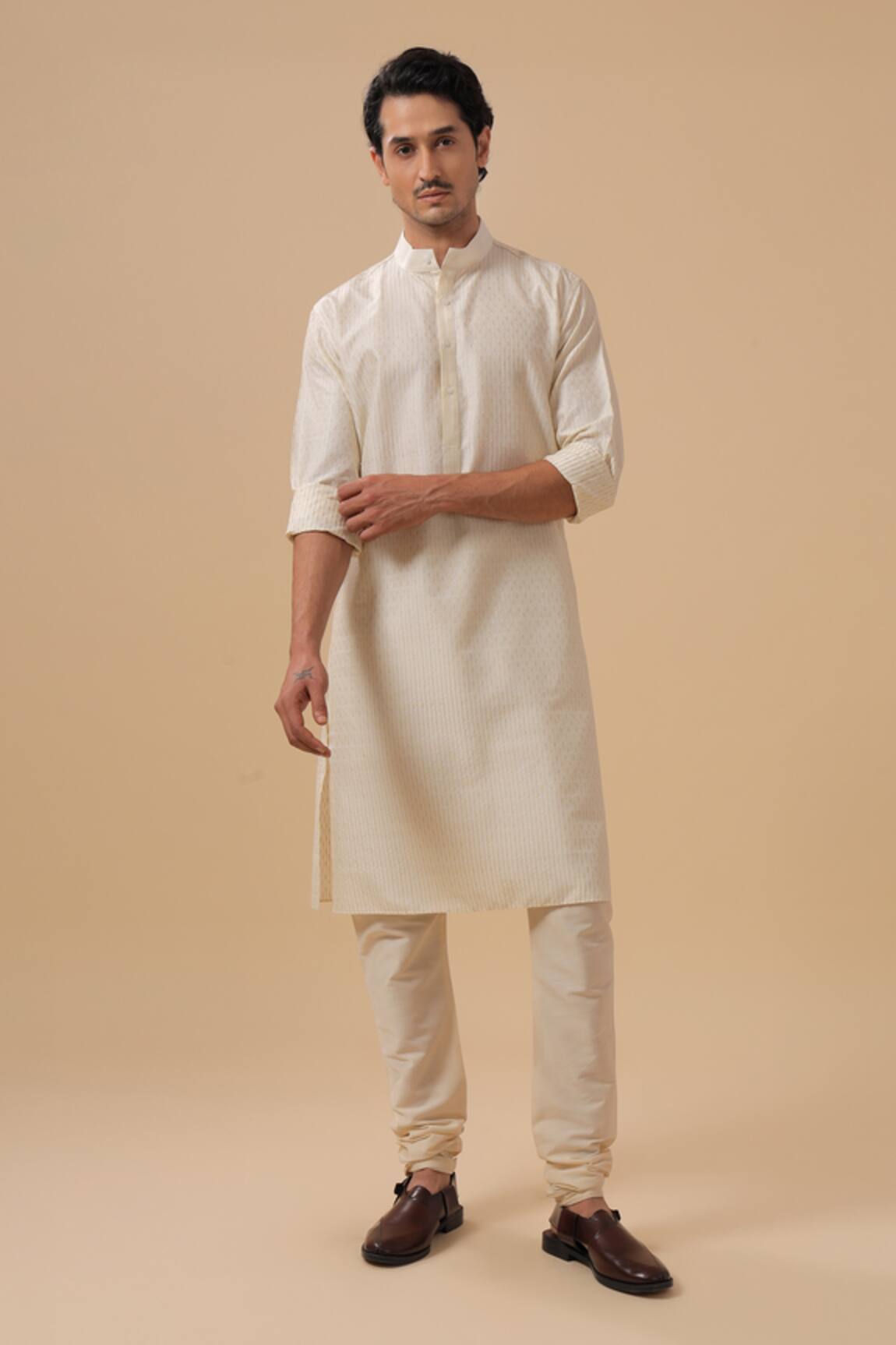 Raghavendra Rathore Blue Raw Silk Tonal Embroidered Kurta With Pant