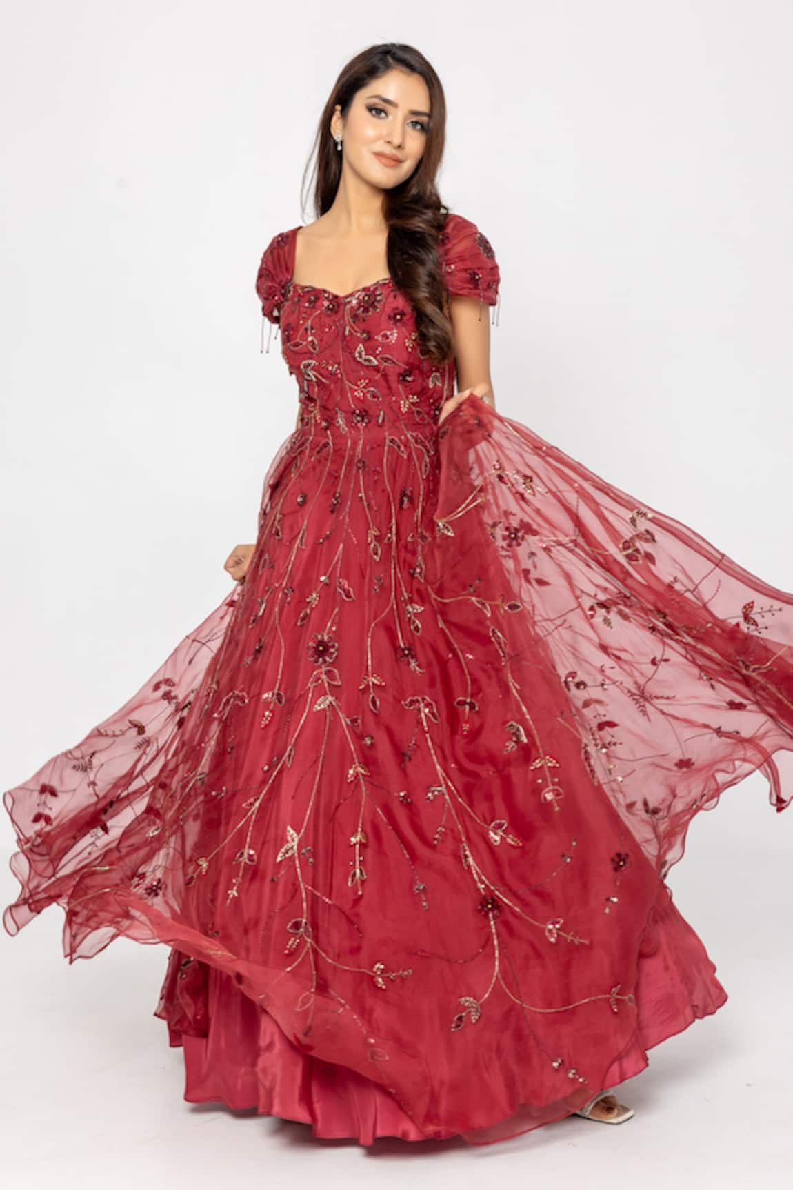 Coral Pink Net Gown  House of Surya