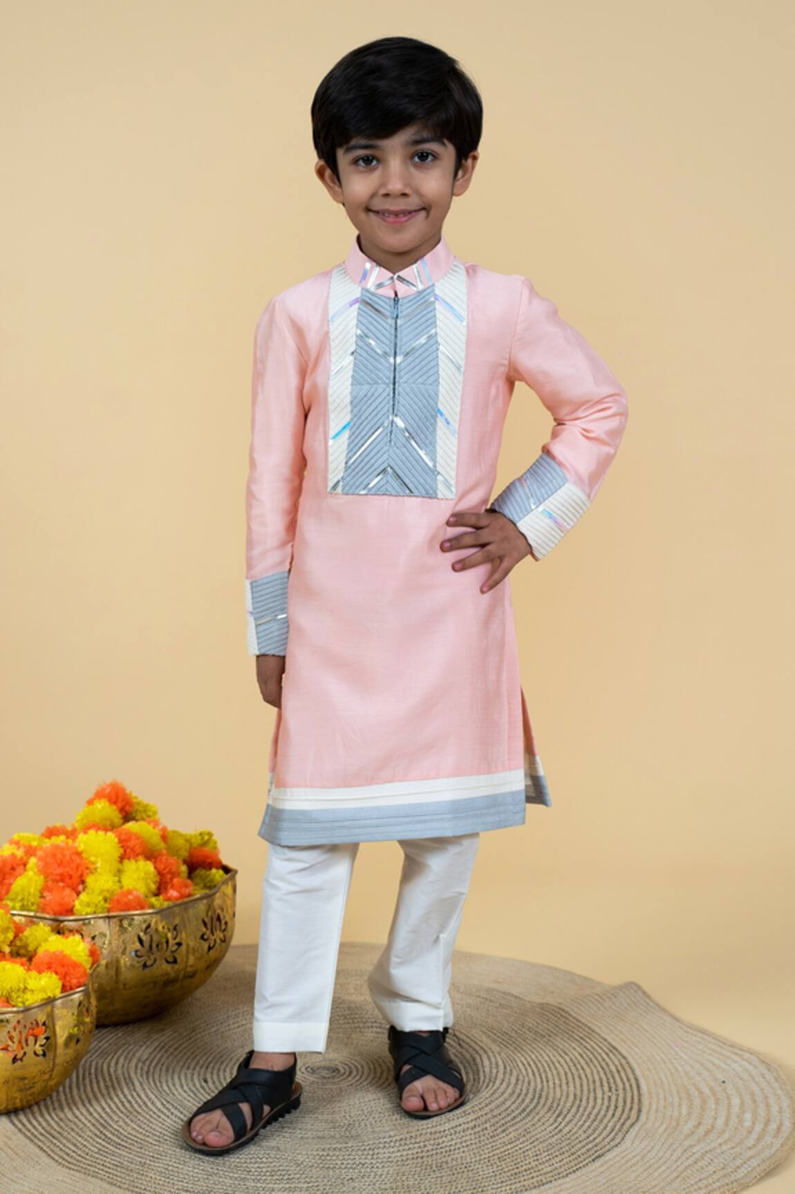 Little Boys Closet Pintucked Color Block Kurta Set
