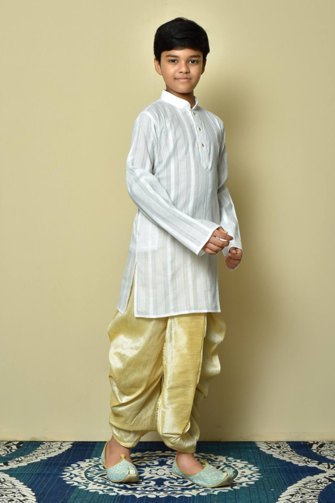 Petite Pomme Cotton Stripe Pattern Kurta & Dhoti Set