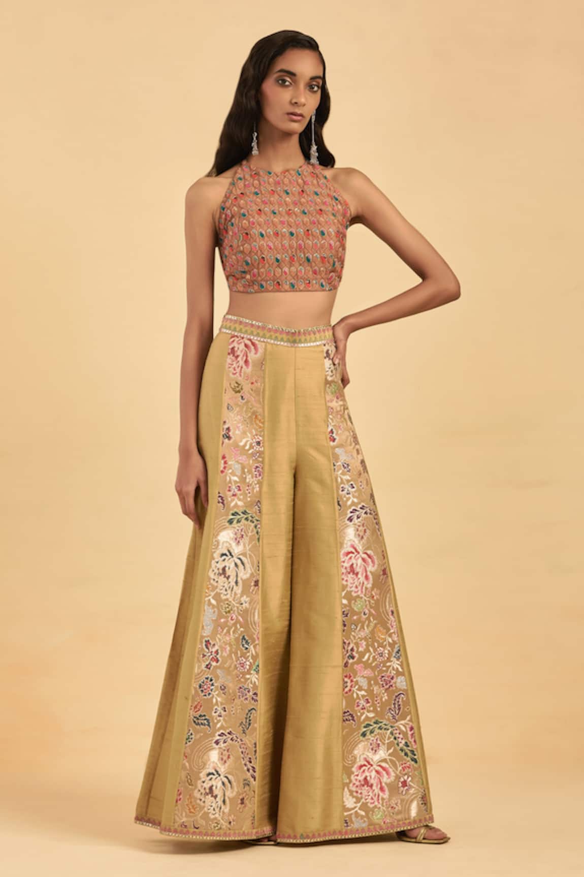 Aum By Asit And Ashima Floral Panelled Sharara & Blouse Set