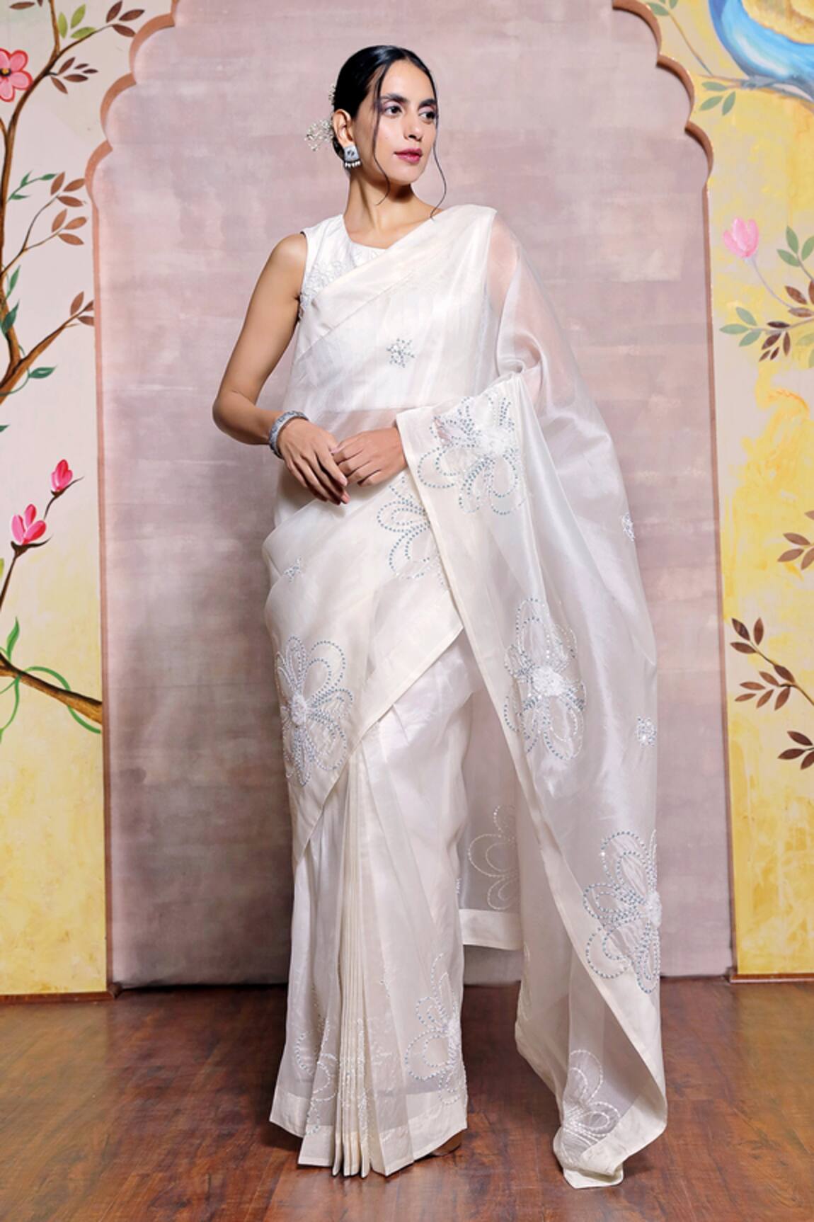 Shilpi Gupta Organza Floral Embroidered Saree With Blouse 