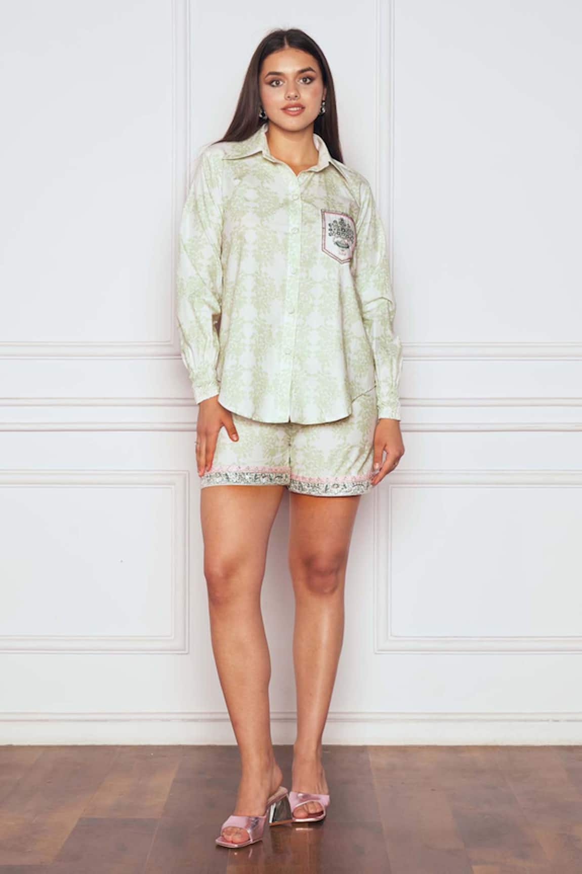 Sakshi Girri Printed & Hand Embroidered Shirt & Shorts Set 