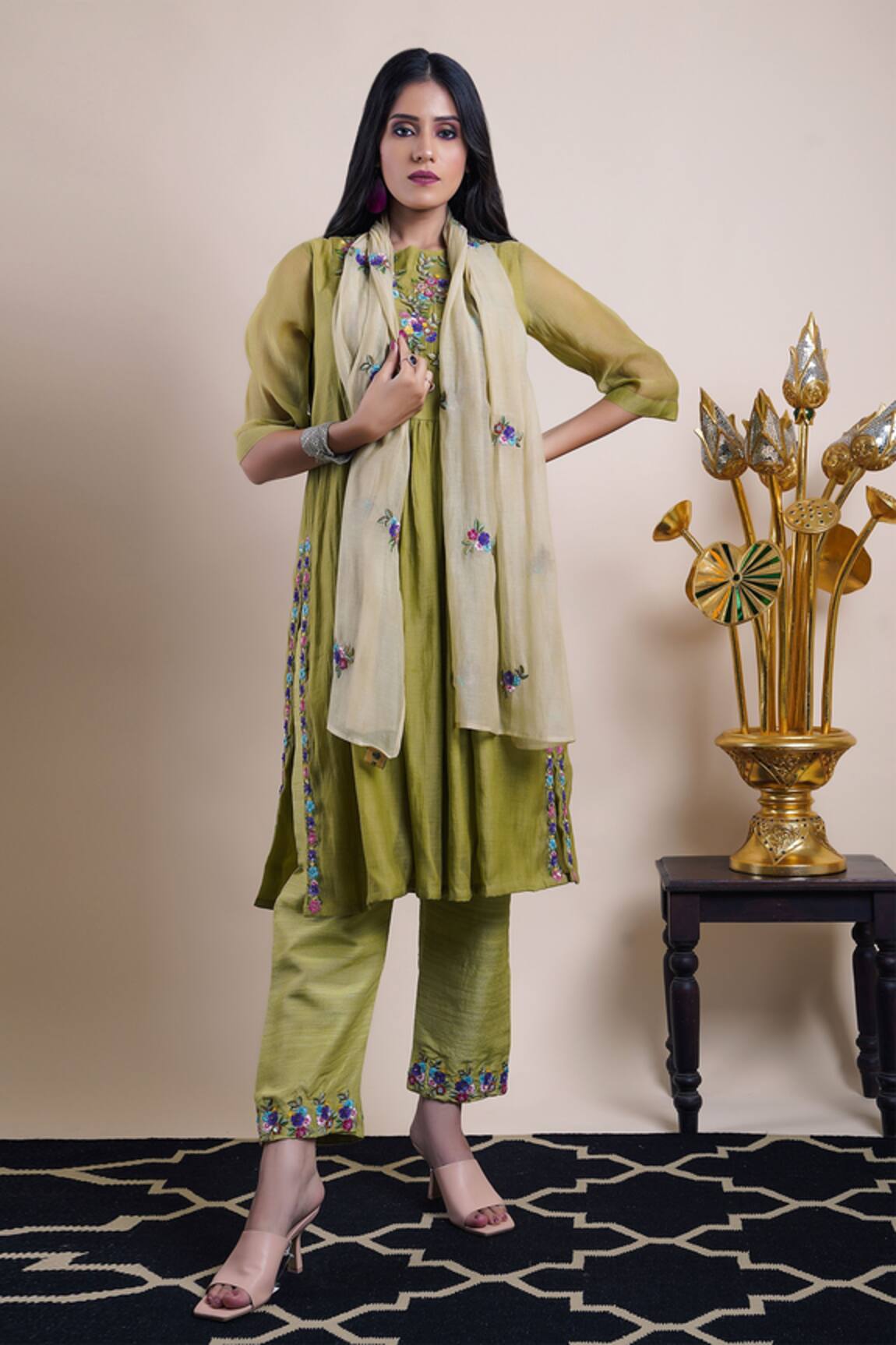 Bhusattva Yoke Embroidered Kurta Set