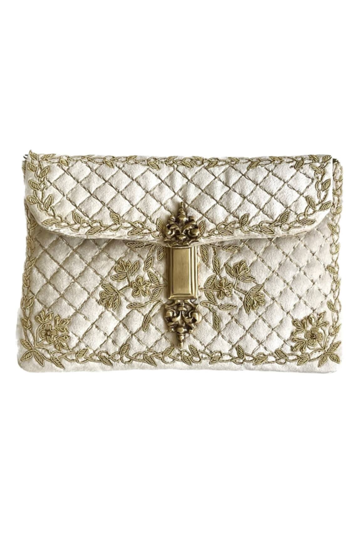 Kokommo Delphine Quilted Velvet Hand Embroidered Clutch