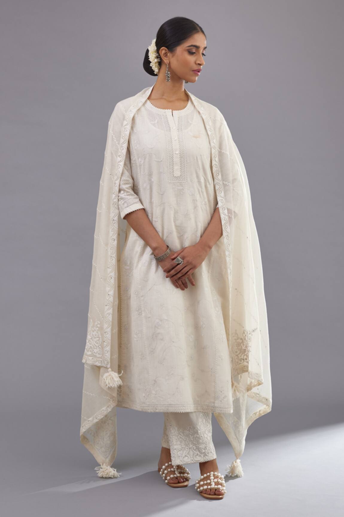 Kora Floral Embroidered Straight Kurta Pant Set 