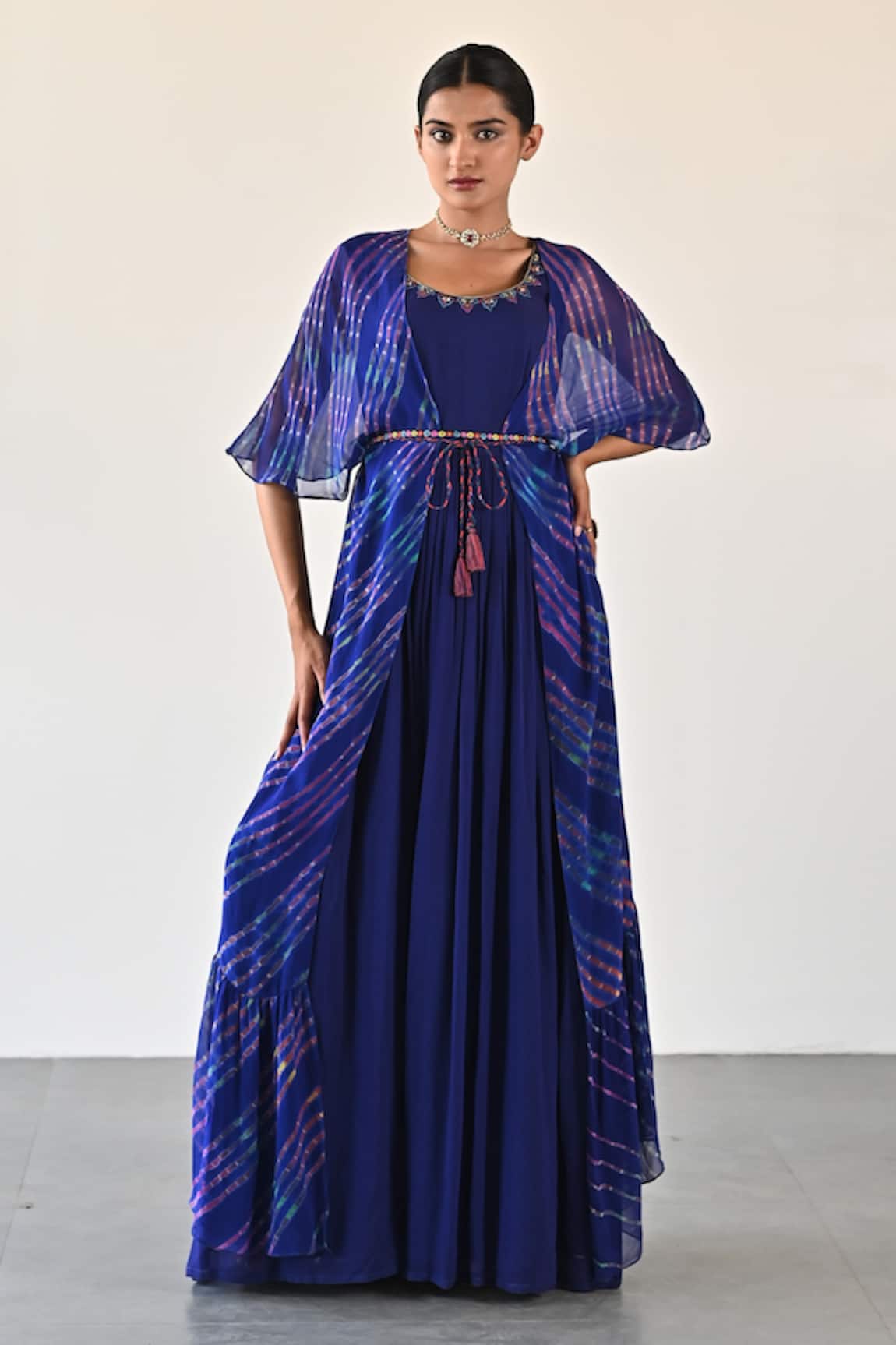 K-Anshika Leheriya Pattern Cape & Dress Set 