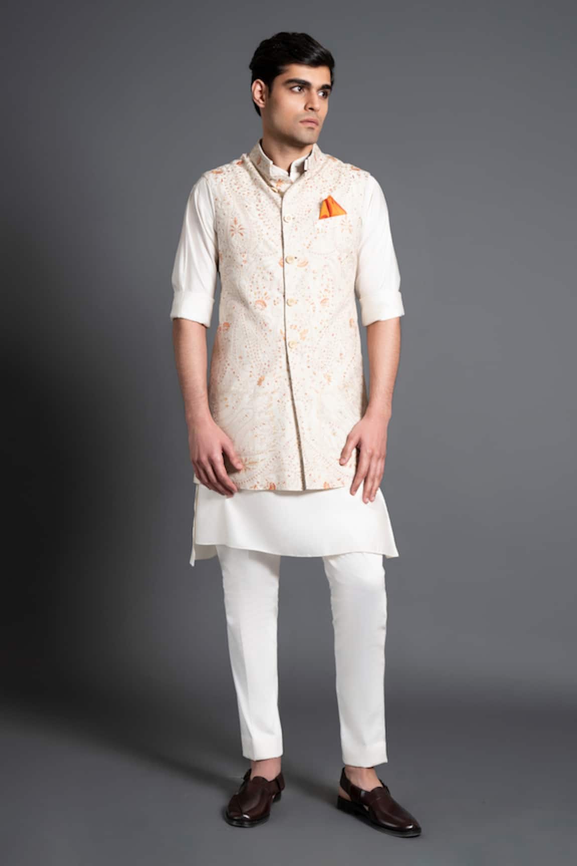 Raghavendra Rathore Jodhpur Silk Jaal Embroidered Waistcoat