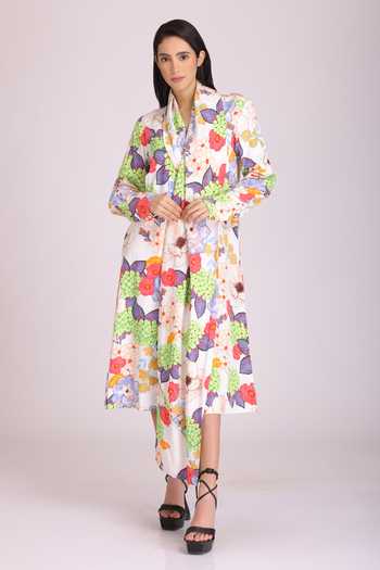 Alpona Designs By Soham Acharya Floral Print Jacket Dress 
