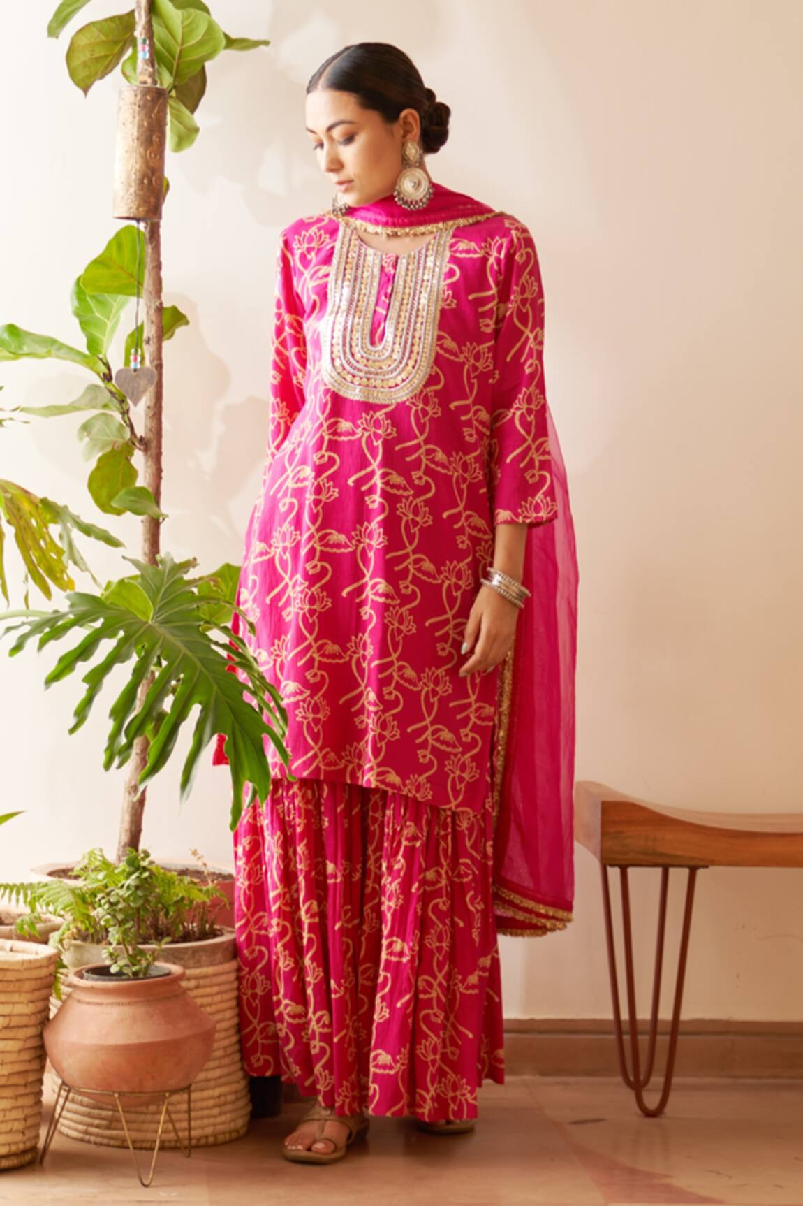 Rekha Agra Lotus Bloom Print Kurta & Gharara Set