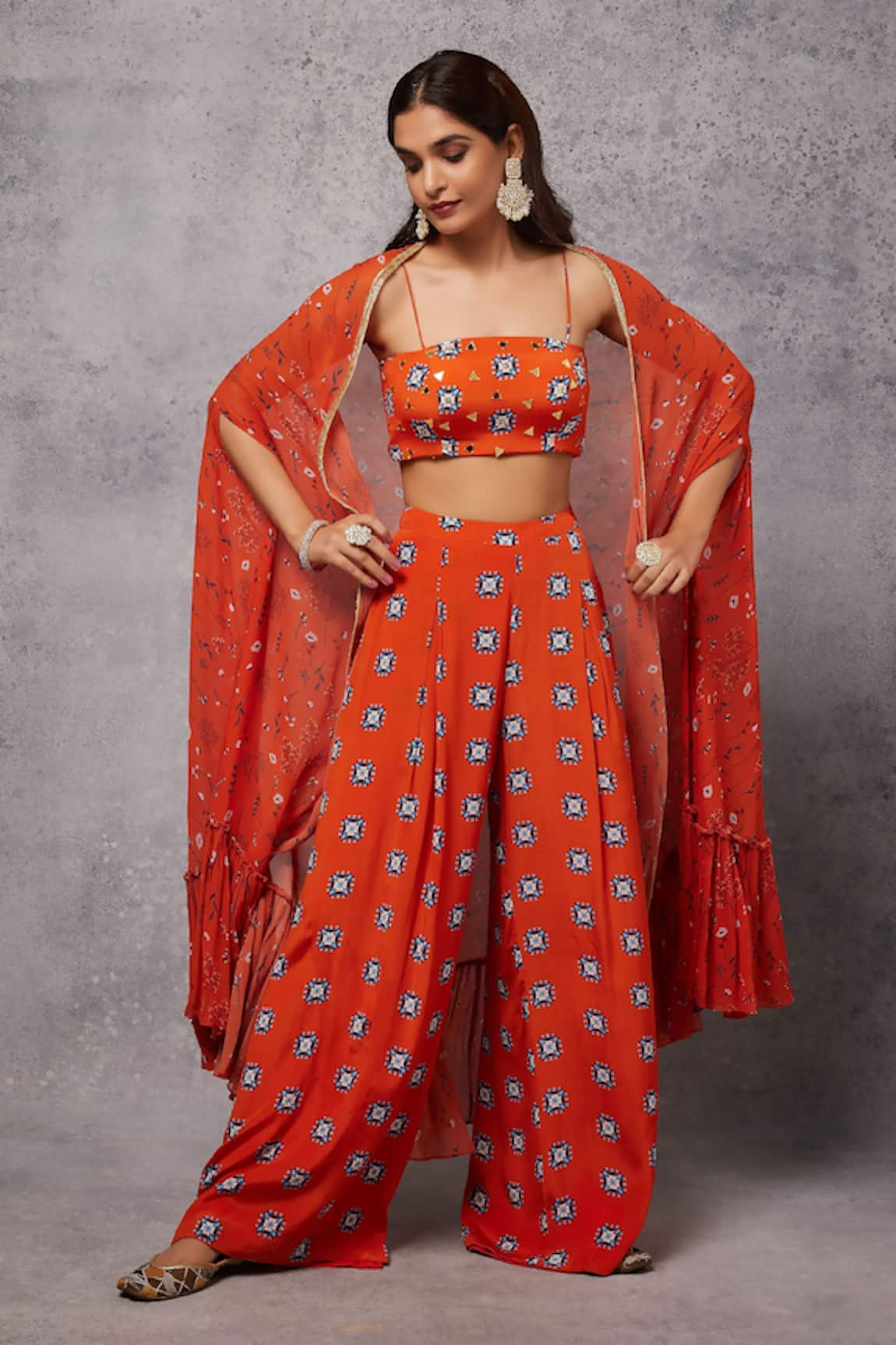 Senren by Eshana Raut Flower Print Cape & Pant Set