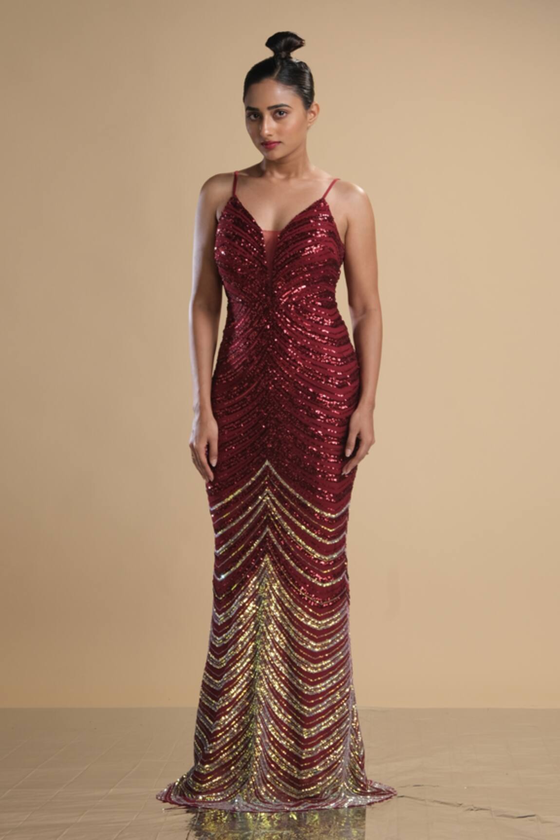 Kommal Sood Sequin Work Graphic Pattern Spaghetti Gown