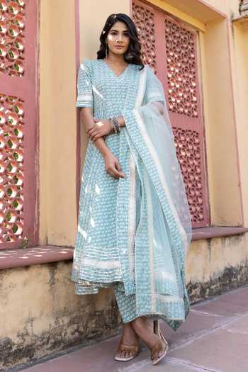 Pomcha Jaipur Mahnoor Printed Anarkali Set