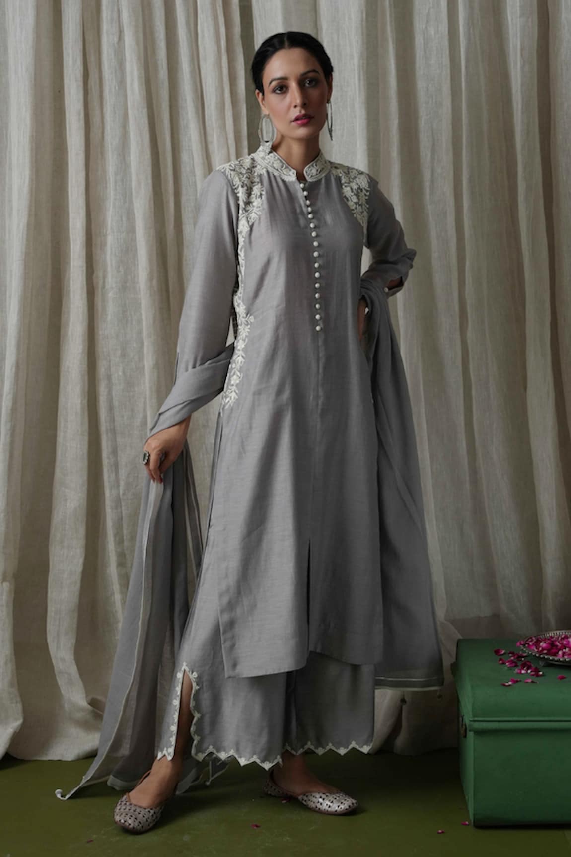 Kanika Sharma Chanderi Silk Embroidered Kurta Palazzo Set