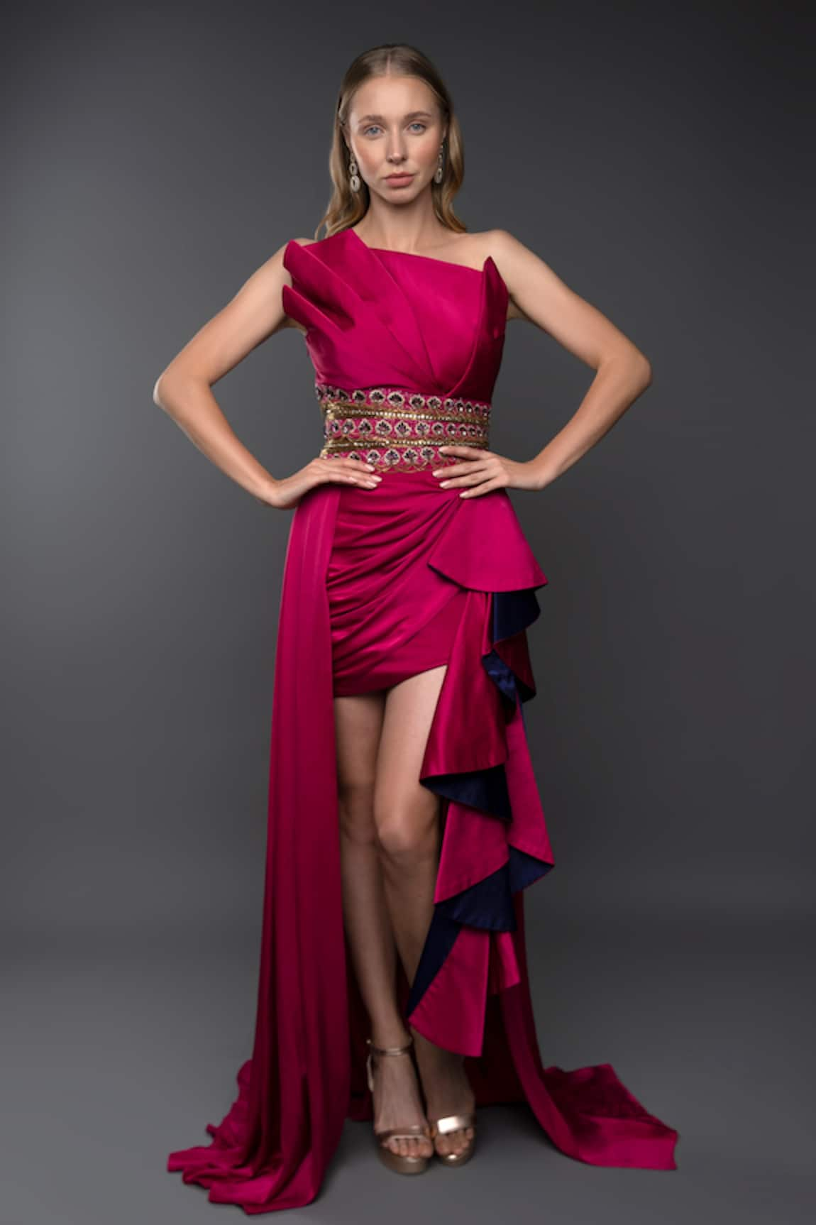 Anjum Qureshi Satin Structured Cowl Gown