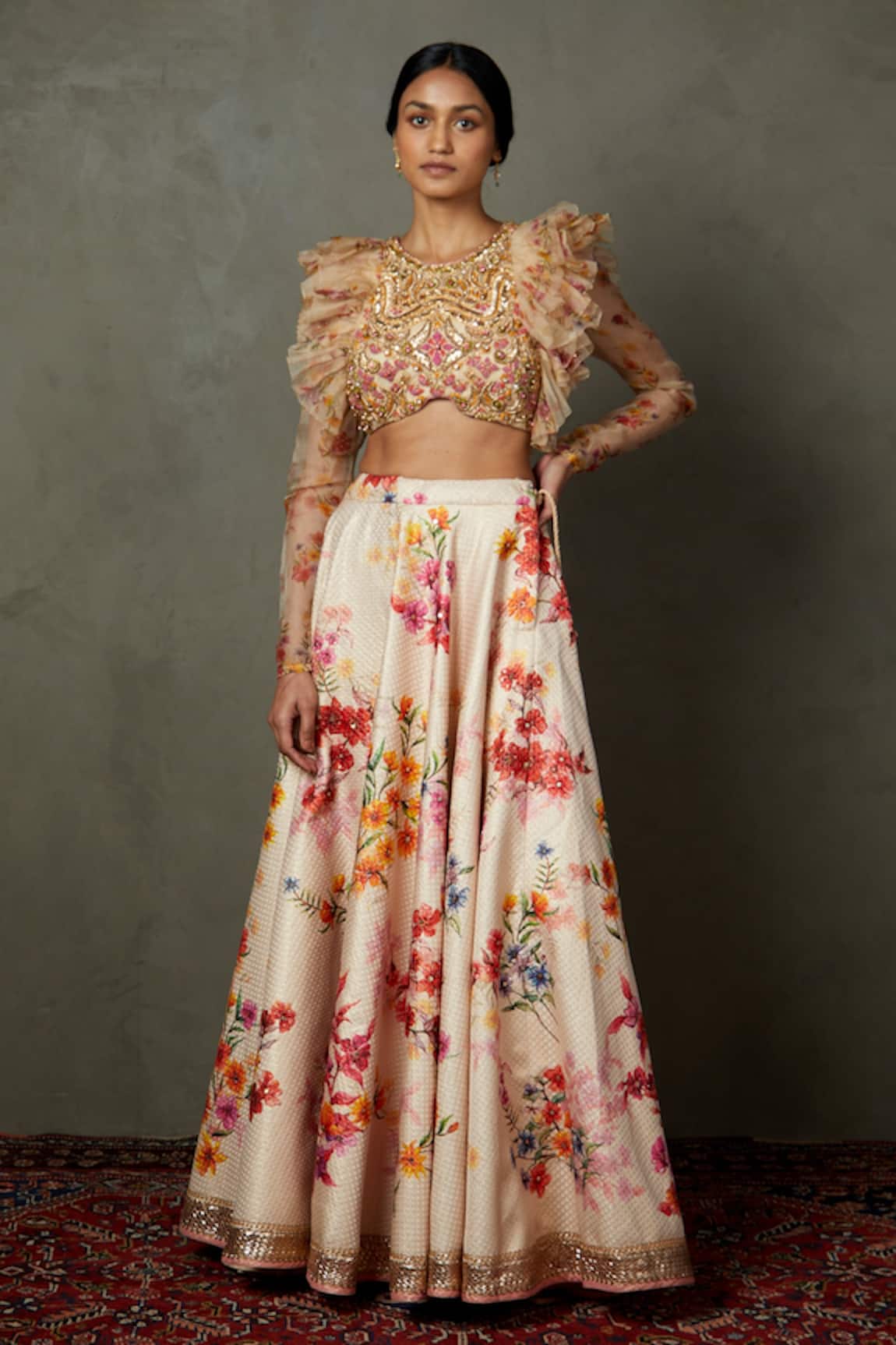 RI.Ritu Kumar Star Olivia Embroidered Ruffle Blouse & Skirt Set