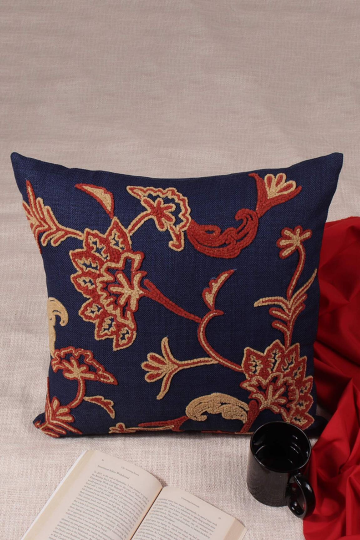 Khaabka Chenille Embroidered Cushion Cover - Set of 2