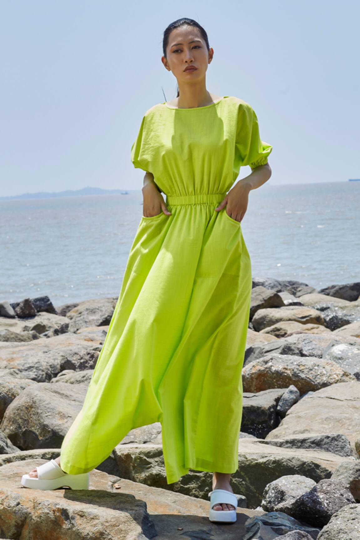 Mati Neon Green Cotton Jumpsuit 