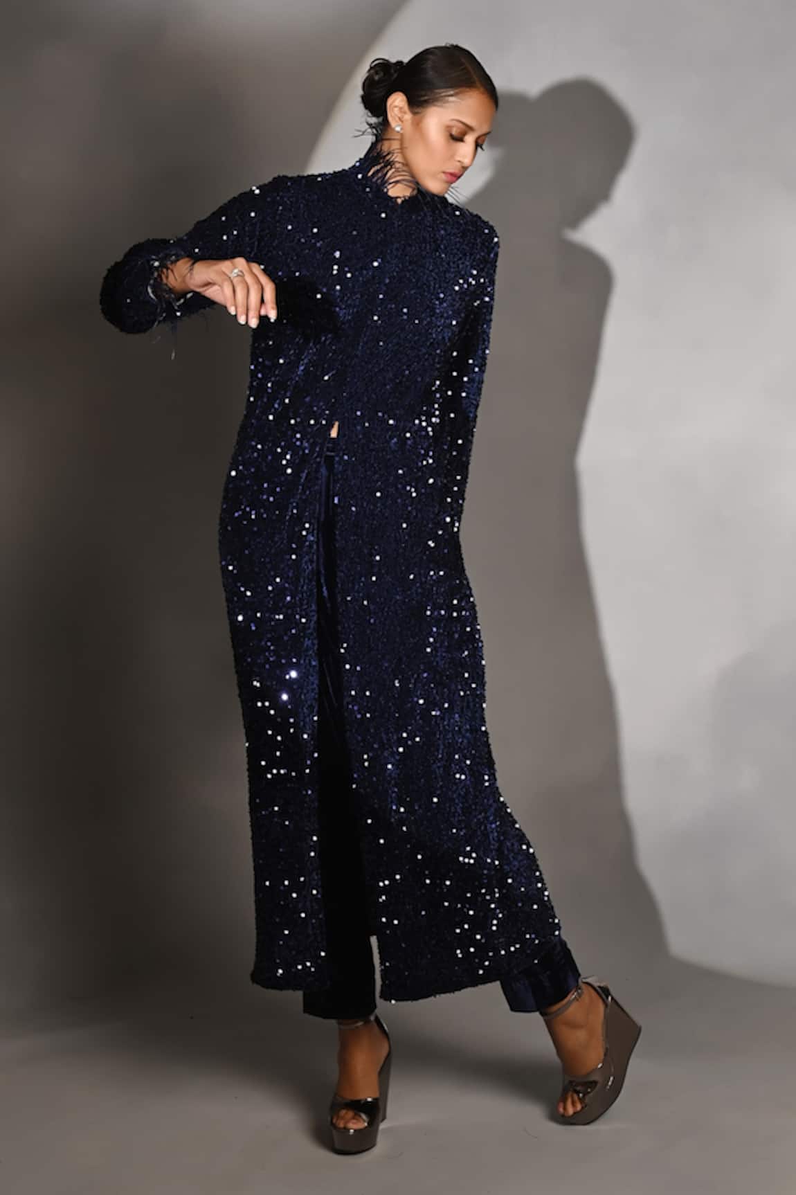 Jyoti Sachdev Iyer Sequin Embroidered Jacket & Trouser Set 