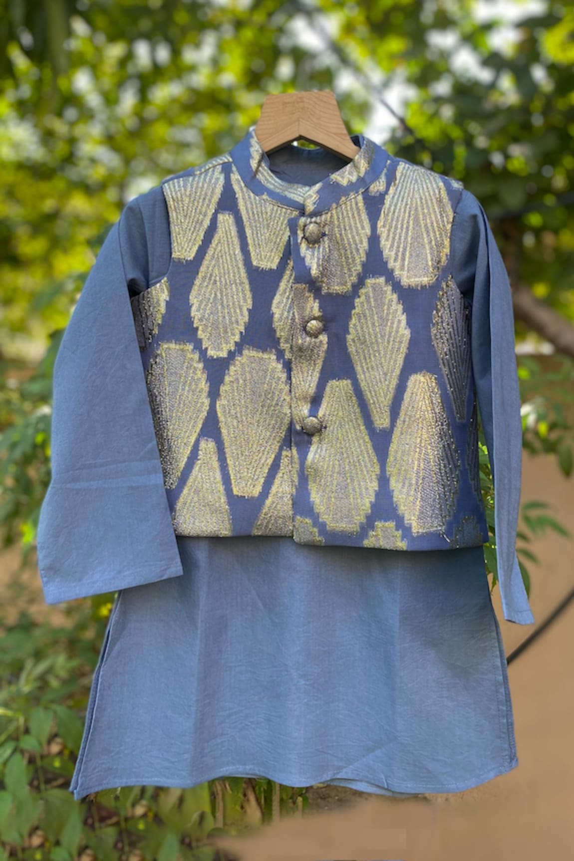 Tiny Pants Zari Embroidered Nehru Jacket With Kurta Set