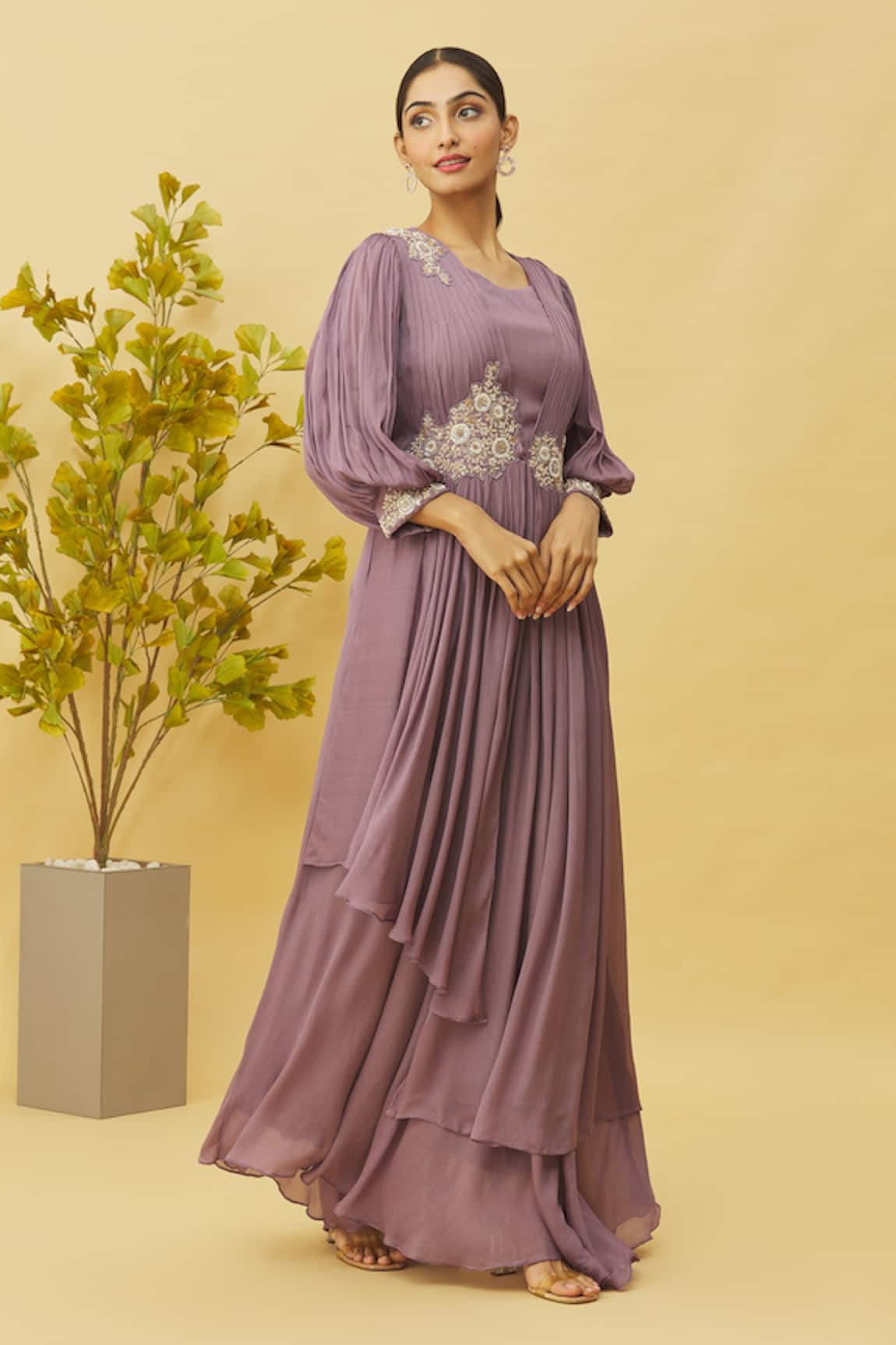 Khwaab by Sanjana Lakhani Asymmetric Layered & Pleated Gown