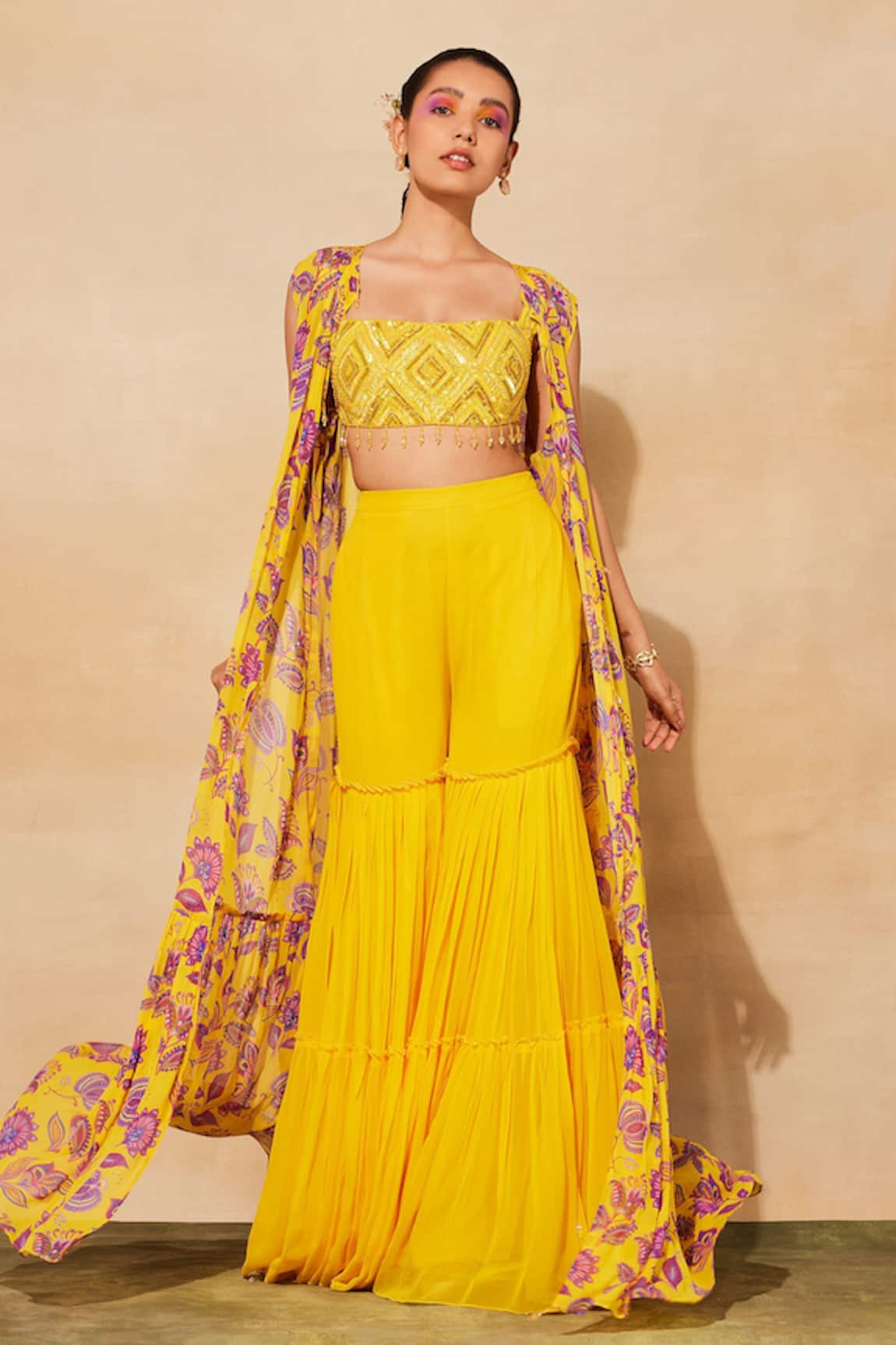DiyaRajvvir Printed Cape Gharara Pant Set 