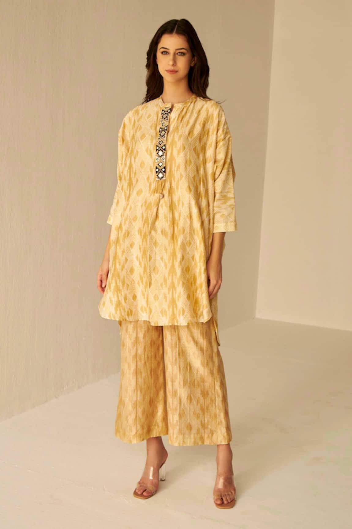 Betrue Placket Embroidered Top & Pant Set 