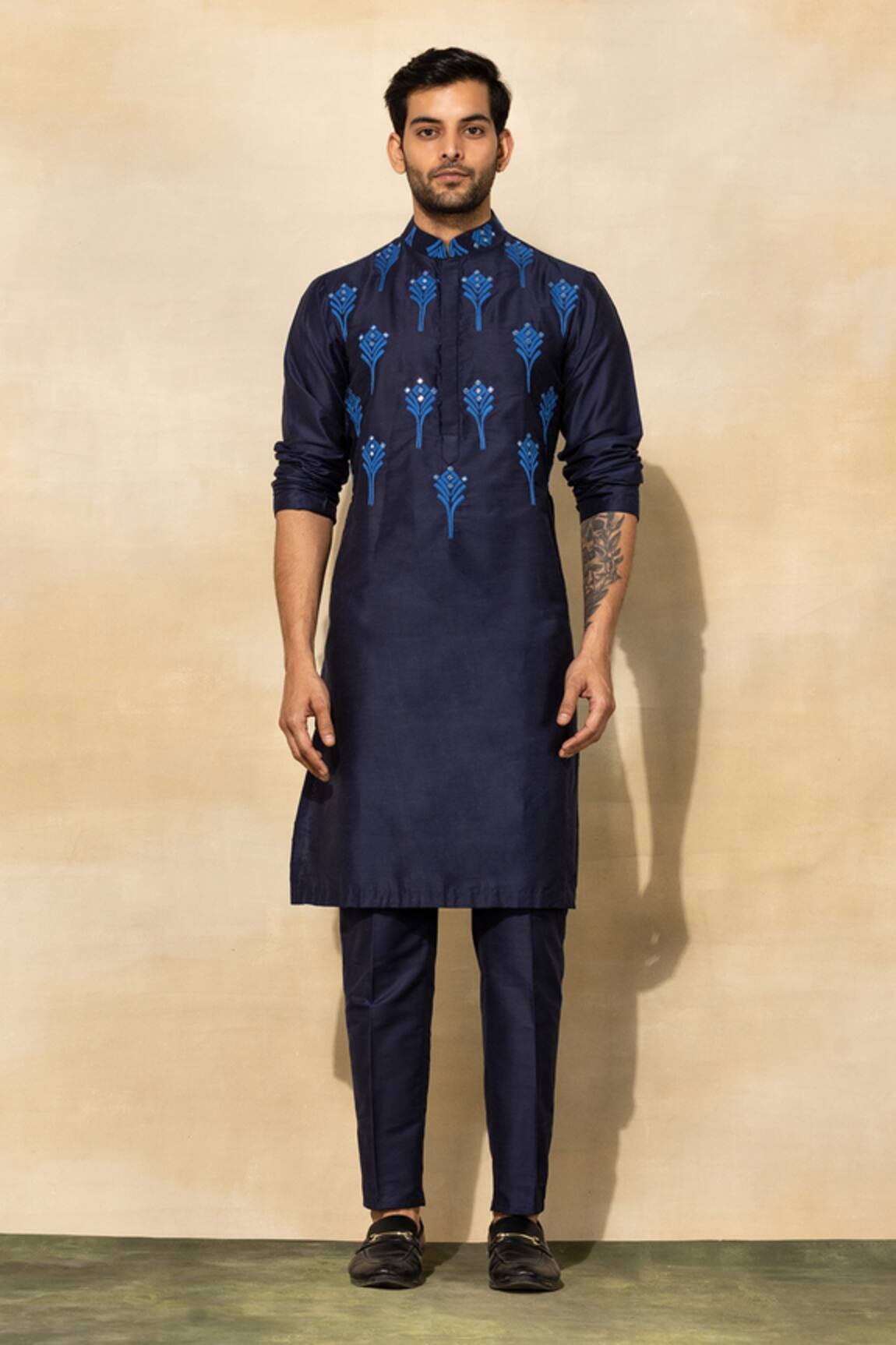 Diyarajvvir Peacock Feather Acrylic Embroidered Kurta Set