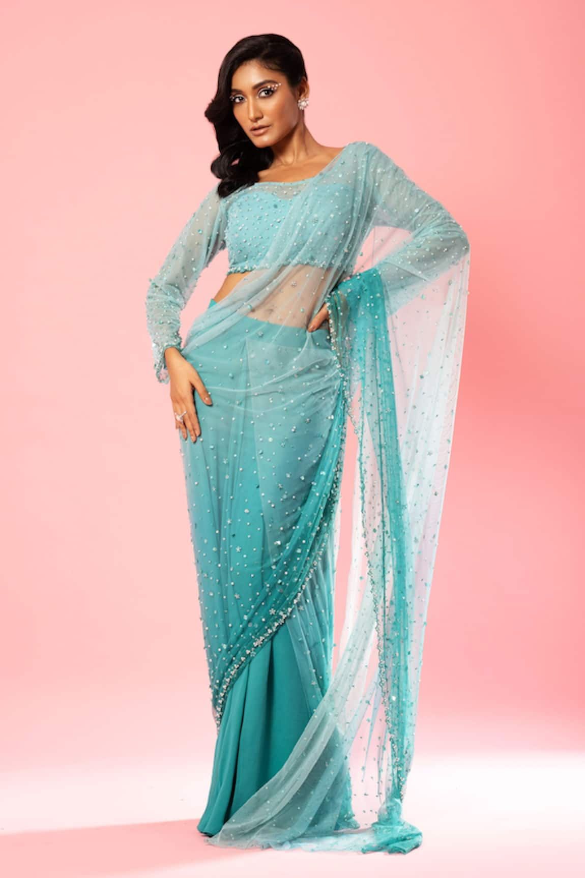 Quench A Thirst Pearl Hand Embroidered Saree With Blouse