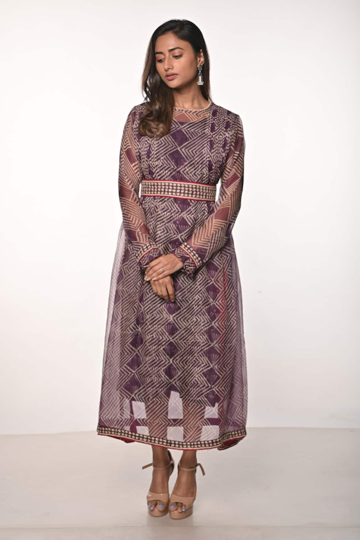 Soumodeep Dutta Block Print Sheer Midi Dress