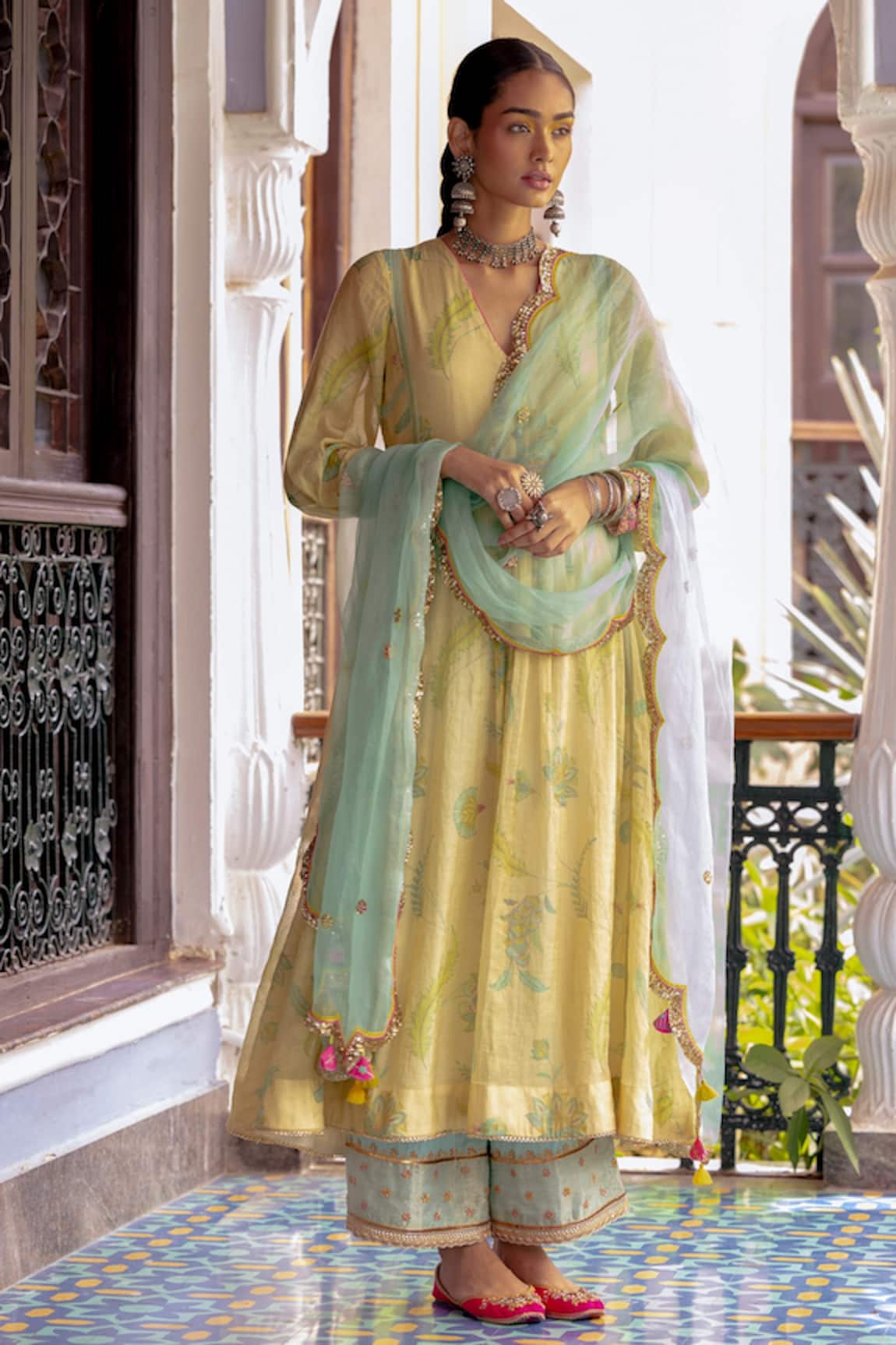 Rajiramniq Fariba Floral Print Anarkali Set