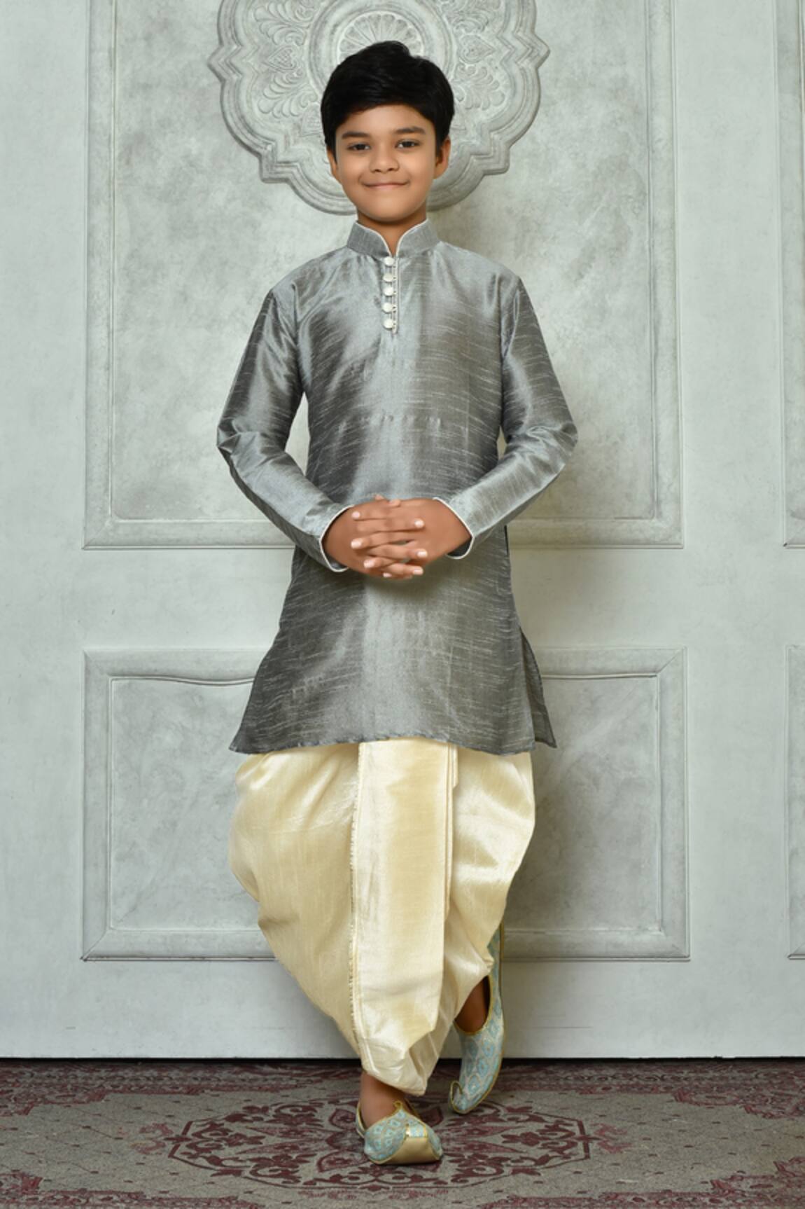 Petite Pomme Straight Mandarin Collar Kurta & Dhoti Pant Set