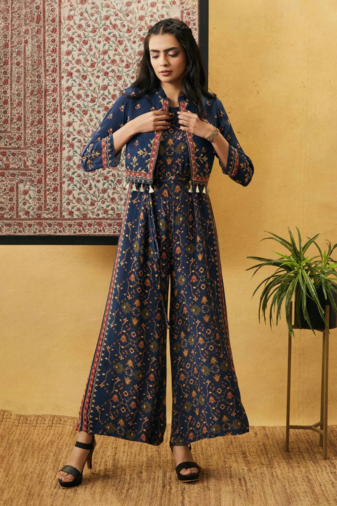 Soup By Sougat Paul Zahra Printed Jumpsuit With Jacket 