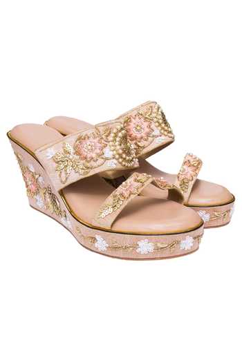 Kkarma Accessories Embroidered Rose Gold Platform Wedges 
