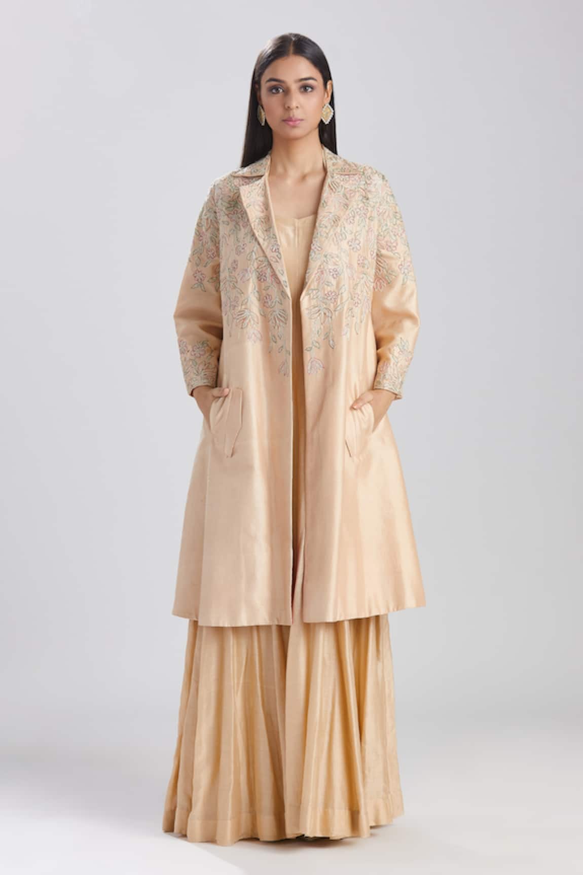 Megha Bansal Gulmohar Badami Coat & Anarkali Set  