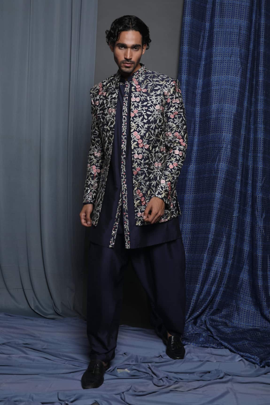 Krishna Mehta Floral Embroidered Sherwani & Salwar Set 