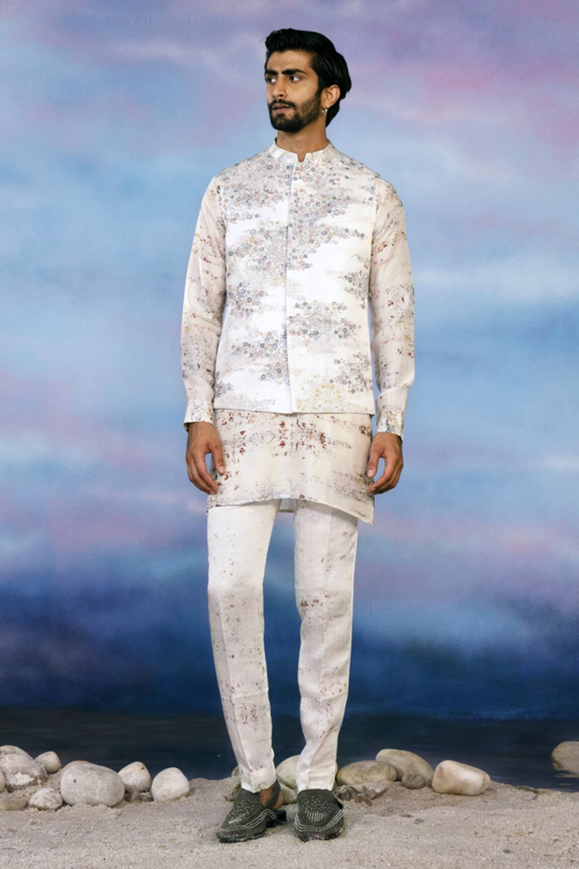 Rohit Gandhi + Rahul Khanna Floral Pattern Bundi & Kurta Set