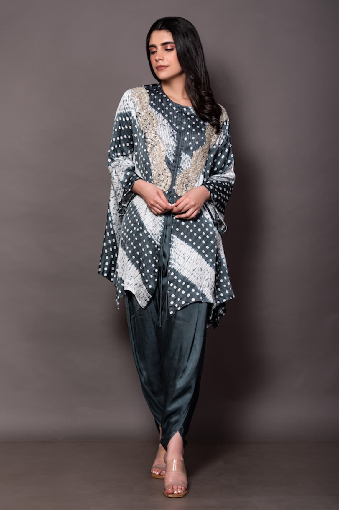 Vara by Vibha n Priti Jumpsuit With Bandhej Print Cape