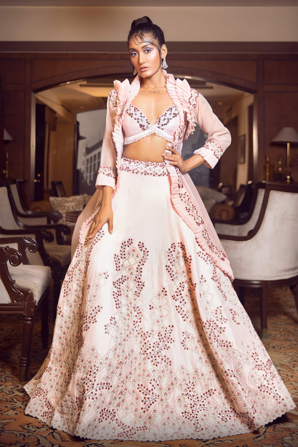 MOHA Atelier Embroidered Lehenga & Pleated Jacket Set