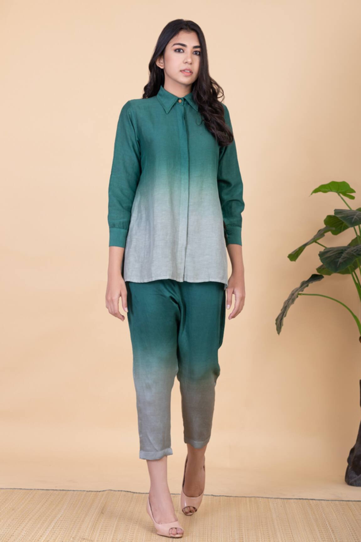 Chambray & CO. Aeva Ombre Collar Shirt & Pant Set