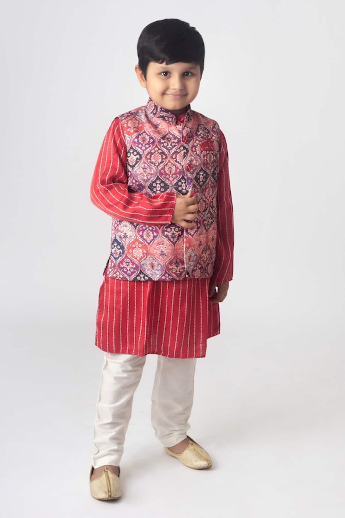 Ranikidswear Floral Print Bundi & Kurta Set