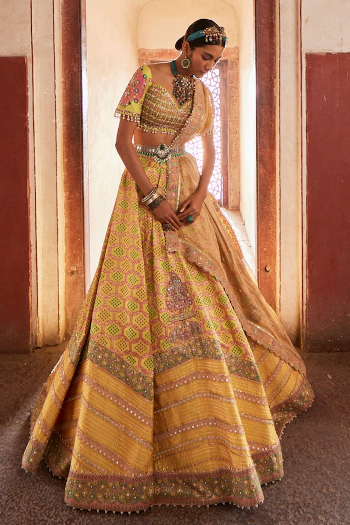 Aditi Gupta Bandhani Banarasi Pattern Bridal Lehenga Set