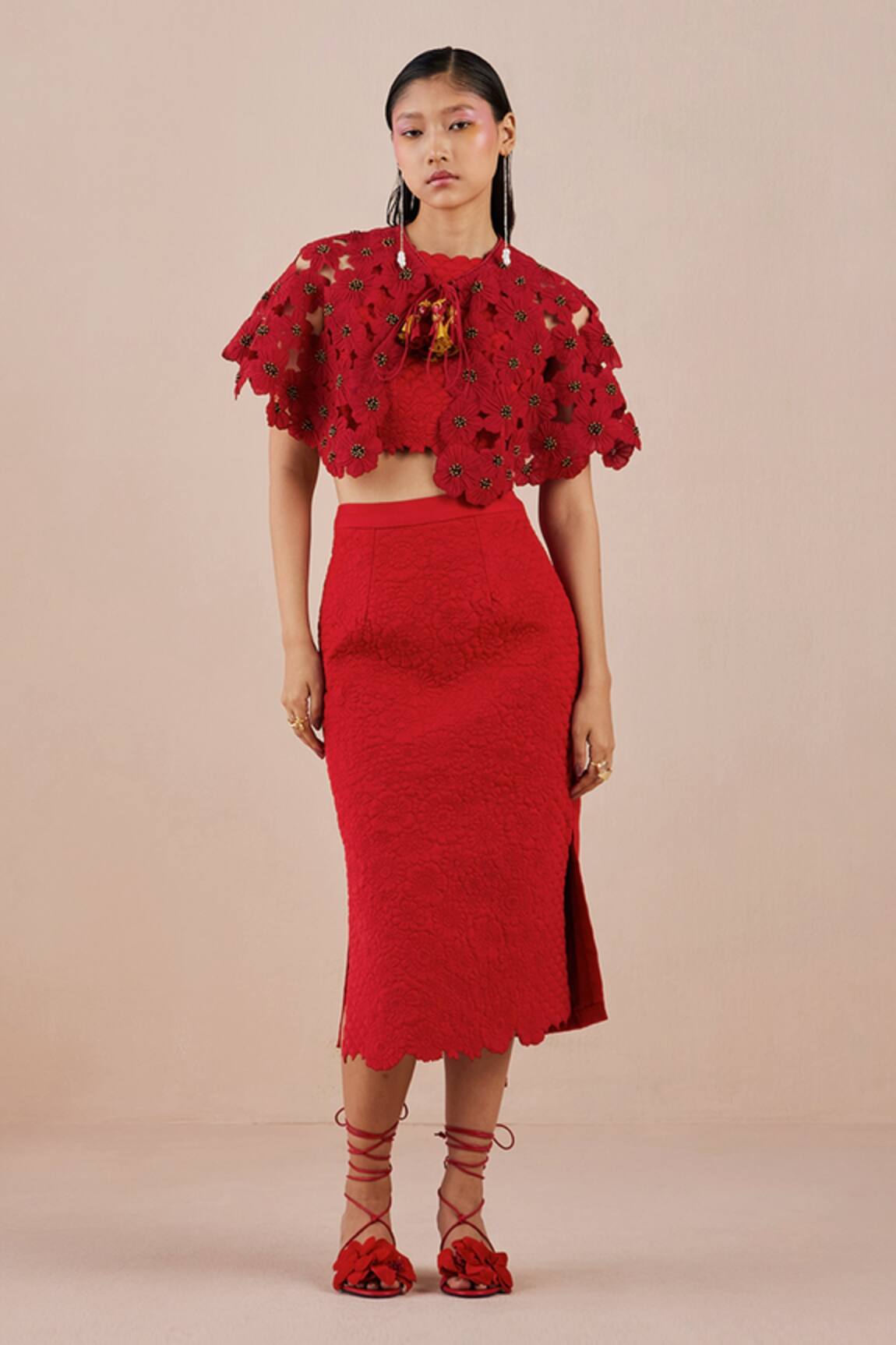 Chandrima Poppy Cutwork Cape 