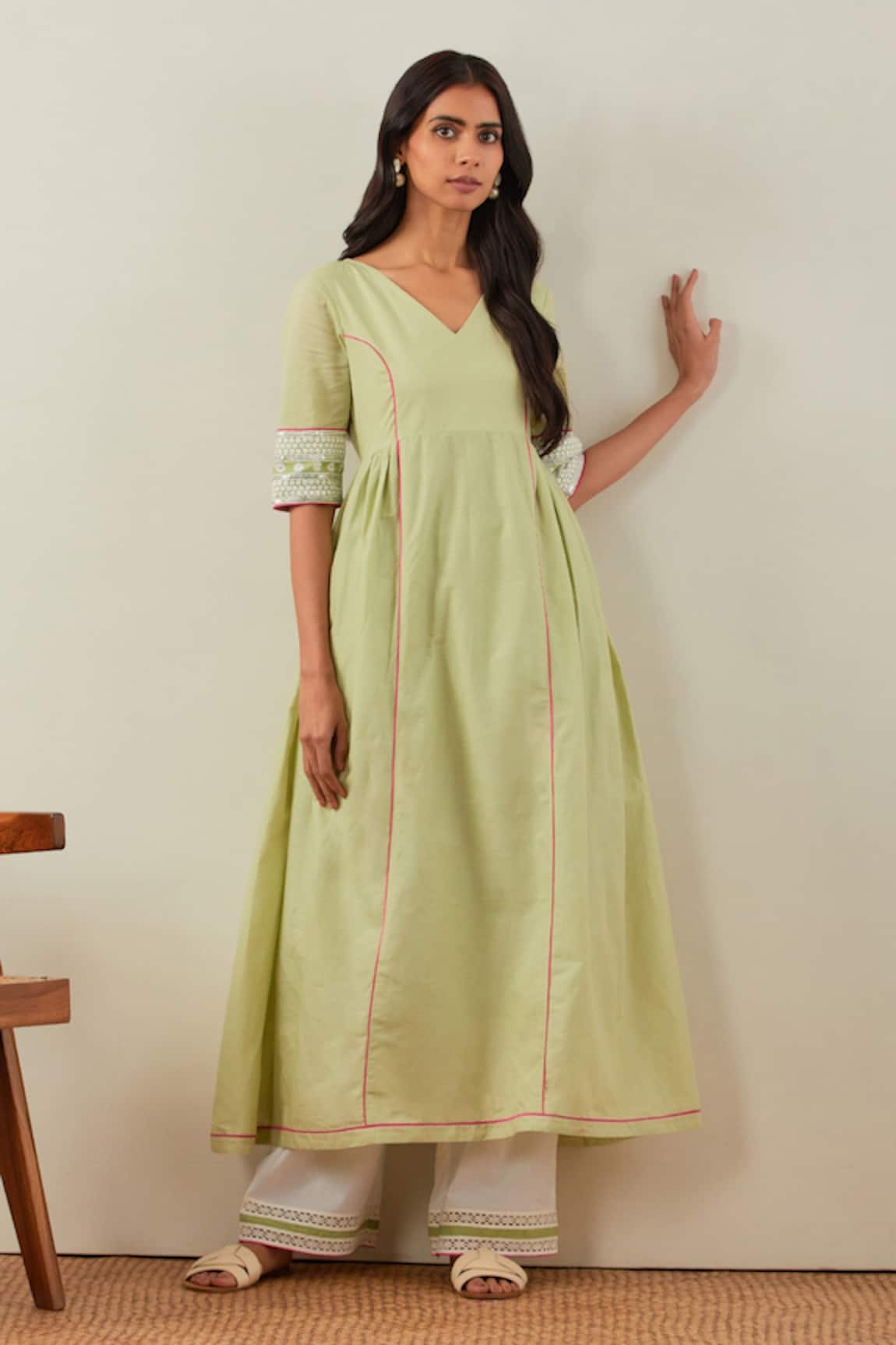 THE INDIAN CAUSE Markab Sleeve Embroidered Anarkali & Palazzo Set 