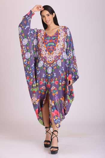 Alpona Designs By Soham Acharya Floral Print V Neck Dress 