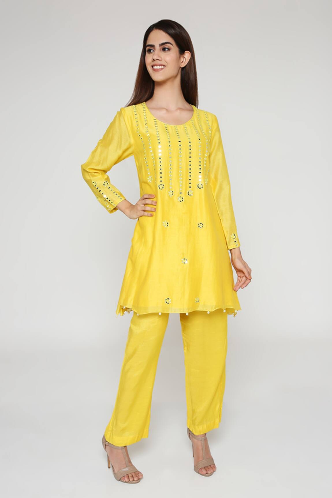 Bha Sha Yellow Embroidered Kurta Set