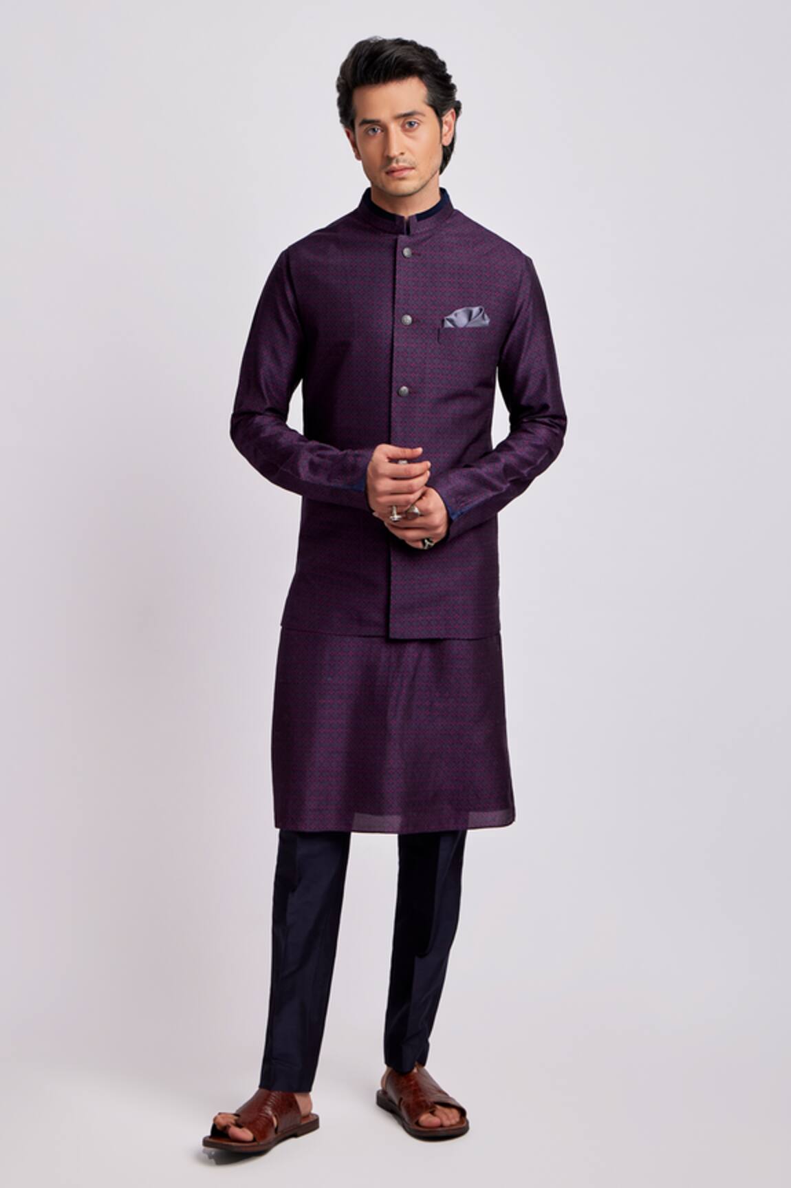 Bubber Couture Geometric Print Wine Bundi