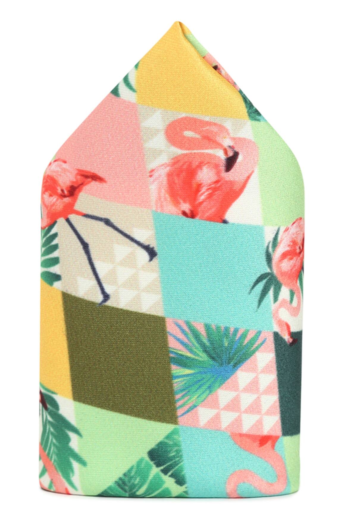 Tossido Geometric & Flamingo Pattern Pocket Square