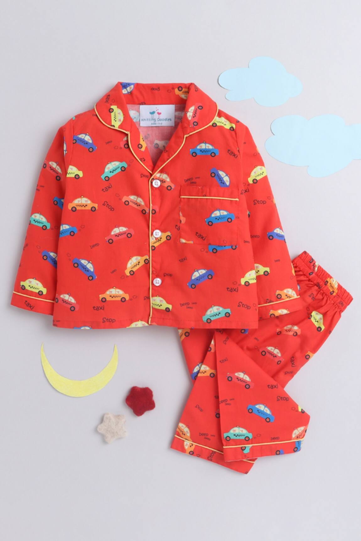 Knitting Doodles Taxi Print Night Suit Set